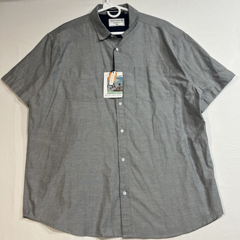 NWT Free Planet Men's 2X Big & Tall Shirt Gray Button Down MSRP $56